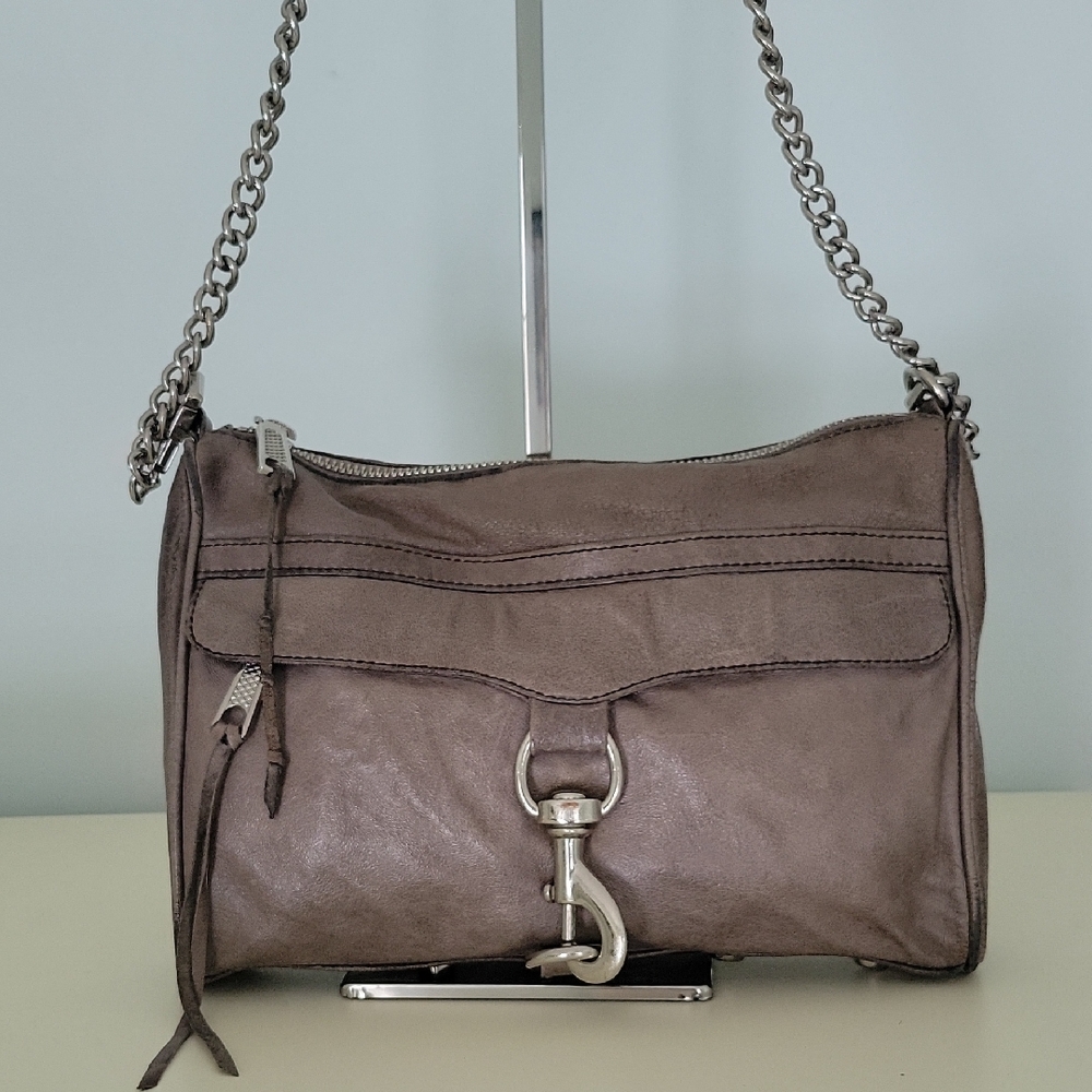 REBECCA MINKOFF Silver Gray Taupe Metallic MAC Crossbody